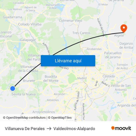 Villanueva De Perales to Valdeolmos-Alalpardo map