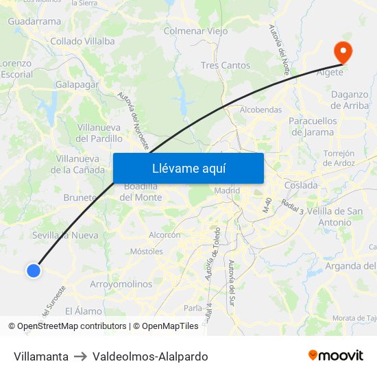 Villamanta to Valdeolmos-Alalpardo map