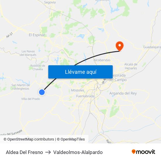 Aldea Del Fresno to Valdeolmos-Alalpardo map