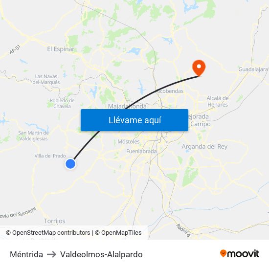 Méntrida to Valdeolmos-Alalpardo map