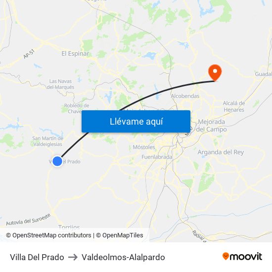 Villa Del Prado to Valdeolmos-Alalpardo map
