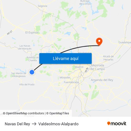 Navas Del Rey to Valdeolmos-Alalpardo map