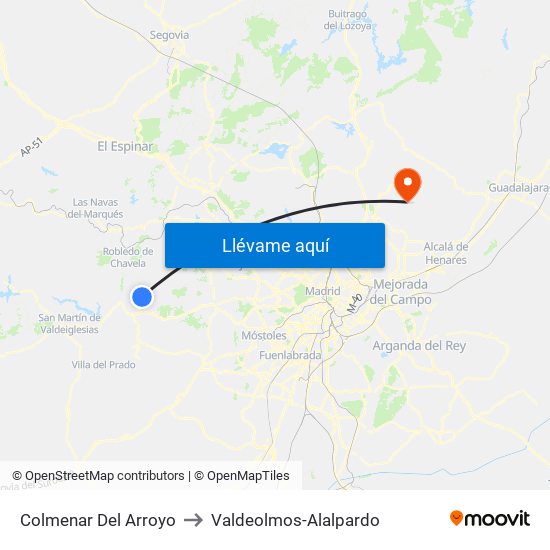 Colmenar Del Arroyo to Valdeolmos-Alalpardo map