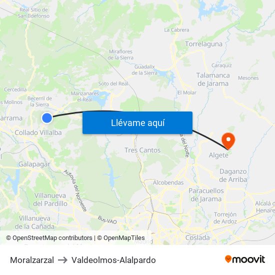 Moralzarzal to Valdeolmos-Alalpardo map