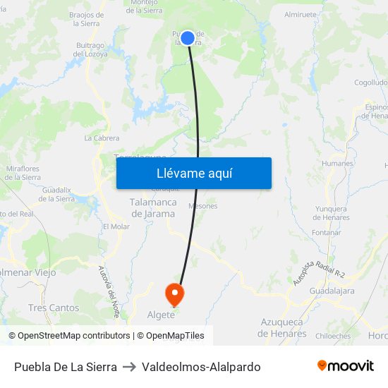 Puebla De La Sierra to Valdeolmos-Alalpardo map
