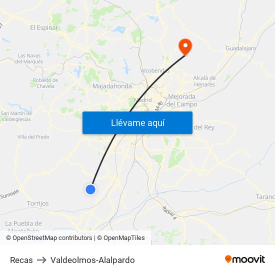 Recas to Valdeolmos-Alalpardo map