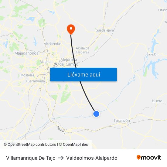 Villamanrique De Tajo to Valdeolmos-Alalpardo map