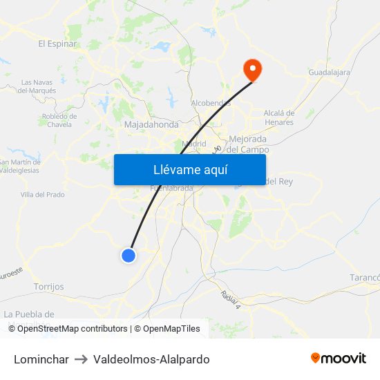 Lominchar to Valdeolmos-Alalpardo map