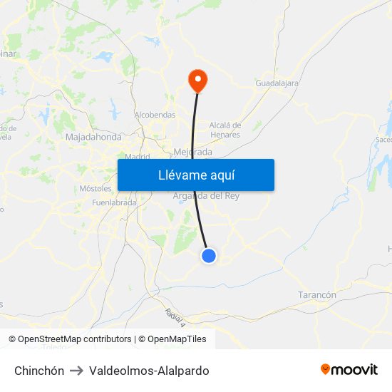 Chinchón to Valdeolmos-Alalpardo map