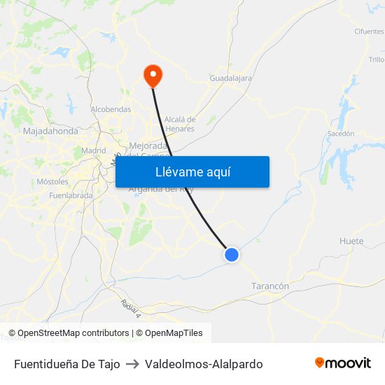 Fuentidueña De Tajo to Valdeolmos-Alalpardo map