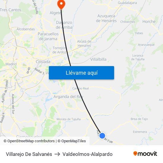 Villarejo De Salvanés to Valdeolmos-Alalpardo map