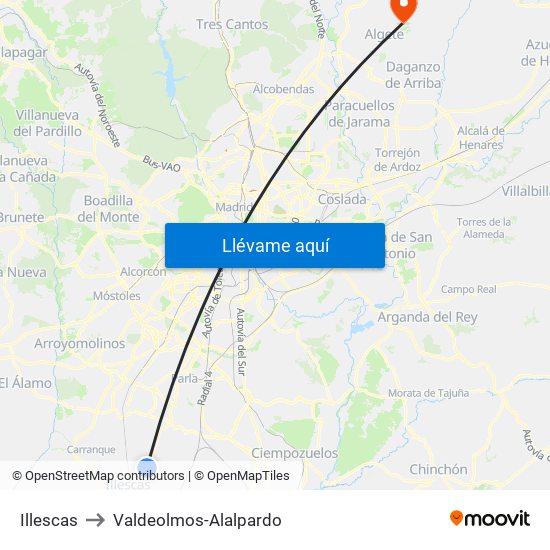 Illescas to Valdeolmos-Alalpardo map