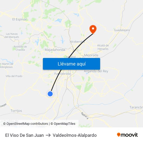 El Viso De San Juan to Valdeolmos-Alalpardo map