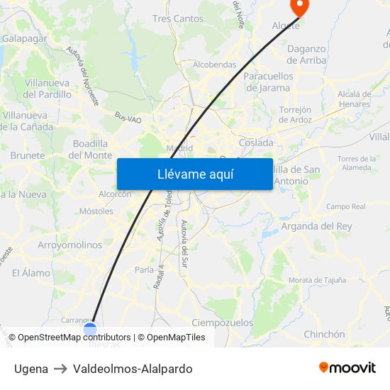 Ugena to Valdeolmos-Alalpardo map