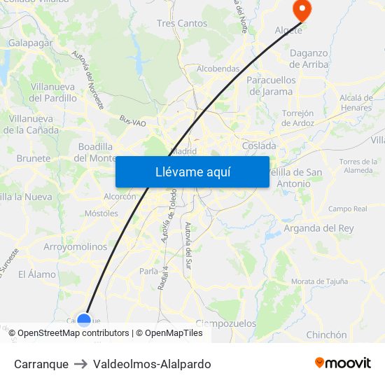 Carranque to Valdeolmos-Alalpardo map