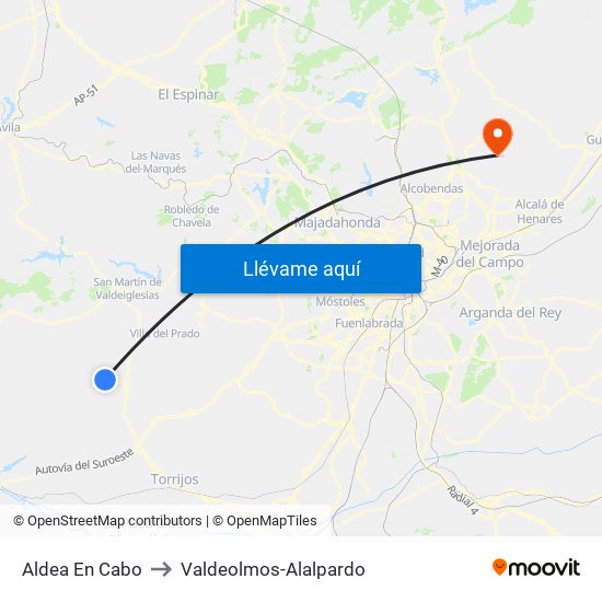 Aldea En Cabo to Valdeolmos-Alalpardo map