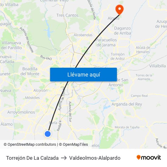 Torrejón De La Calzada to Valdeolmos-Alalpardo map