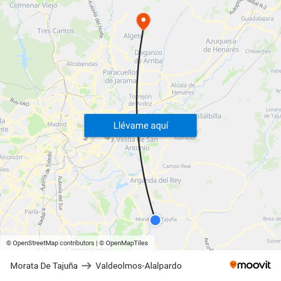 Morata De Tajuña to Valdeolmos-Alalpardo map