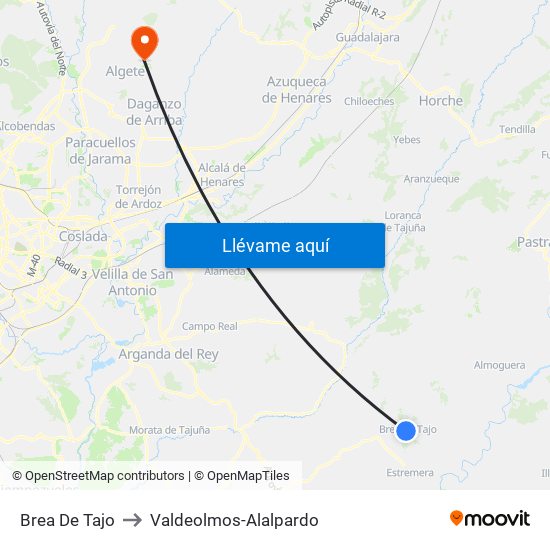 Brea De Tajo to Valdeolmos-Alalpardo map
