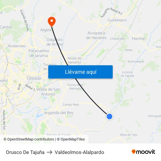 Orusco De Tajuña to Valdeolmos-Alalpardo map