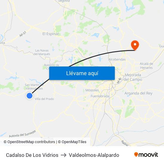 Cadalso De Los Vidrios to Valdeolmos-Alalpardo map