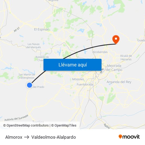 Almorox to Valdeolmos-Alalpardo map