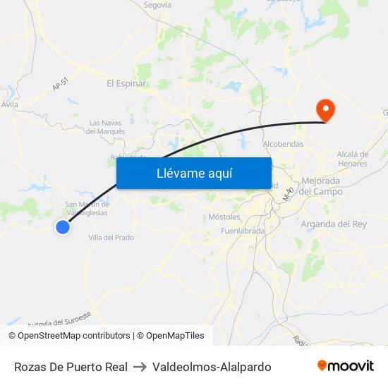 Rozas De Puerto Real to Valdeolmos-Alalpardo map