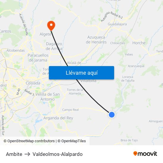 Ambite to Valdeolmos-Alalpardo map