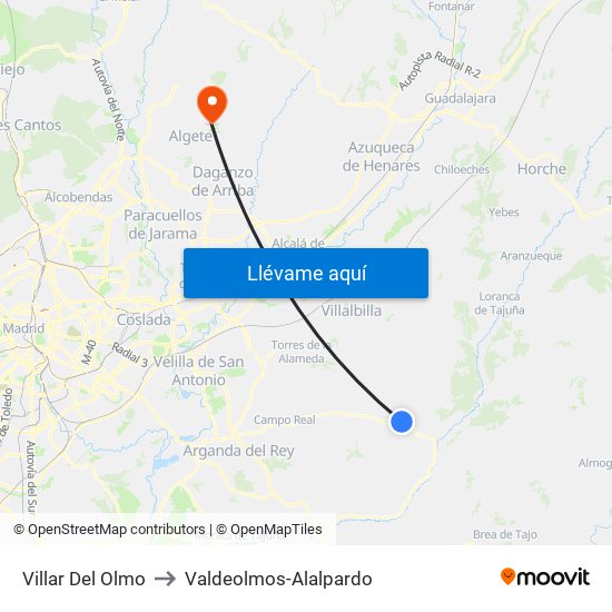 Villar Del Olmo to Valdeolmos-Alalpardo map
