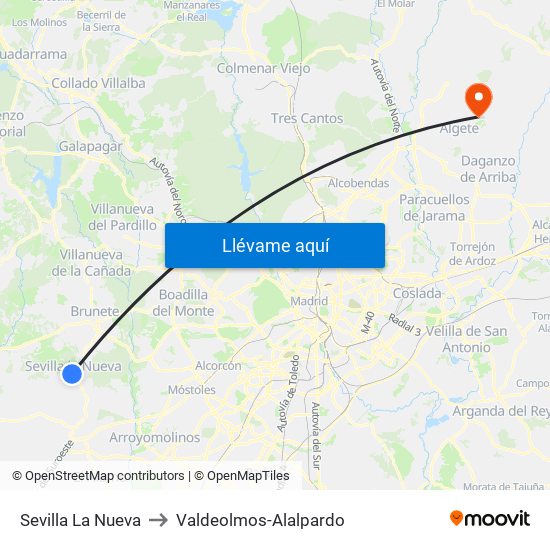 Sevilla La Nueva to Valdeolmos-Alalpardo map