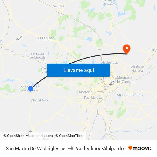 San Martín De Valdeiglesias to Valdeolmos-Alalpardo map