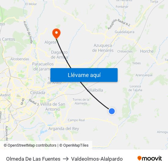 Olmeda De Las Fuentes to Valdeolmos-Alalpardo map