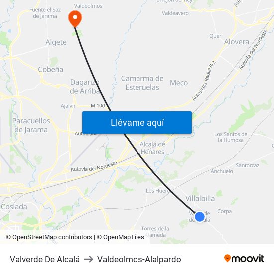 Valverde De Alcalá to Valdeolmos-Alalpardo map