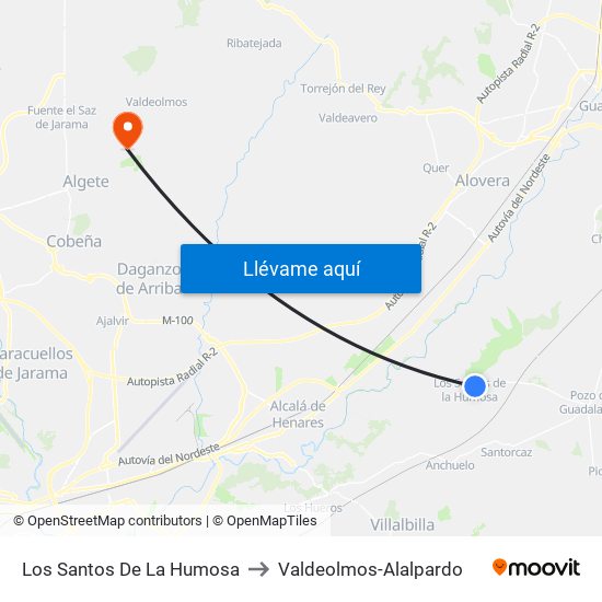 Los Santos De La Humosa to Valdeolmos-Alalpardo map