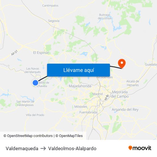Valdemaqueda to Valdeolmos-Alalpardo map
