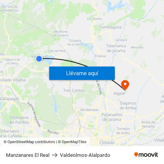 Manzanares El Real to Valdeolmos-Alalpardo map