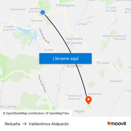 Redueña to Valdeolmos-Alalpardo map