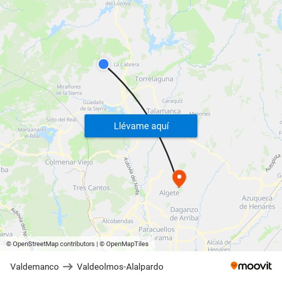 Valdemanco to Valdeolmos-Alalpardo map