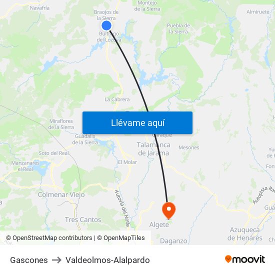 Gascones to Valdeolmos-Alalpardo map