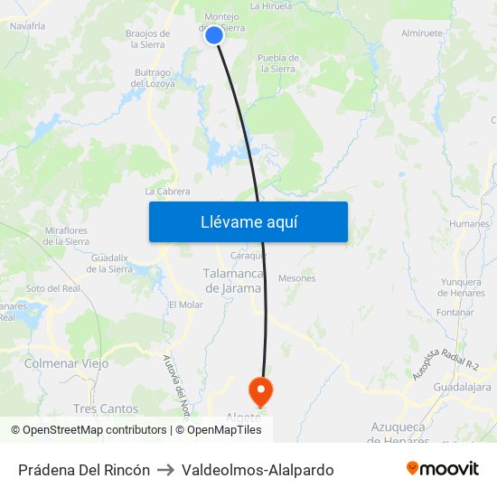 Prádena Del Rincón to Valdeolmos-Alalpardo map