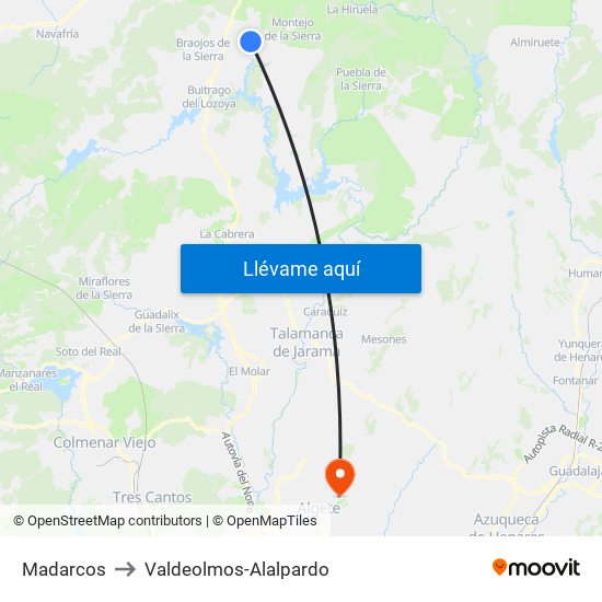 Madarcos to Valdeolmos-Alalpardo map