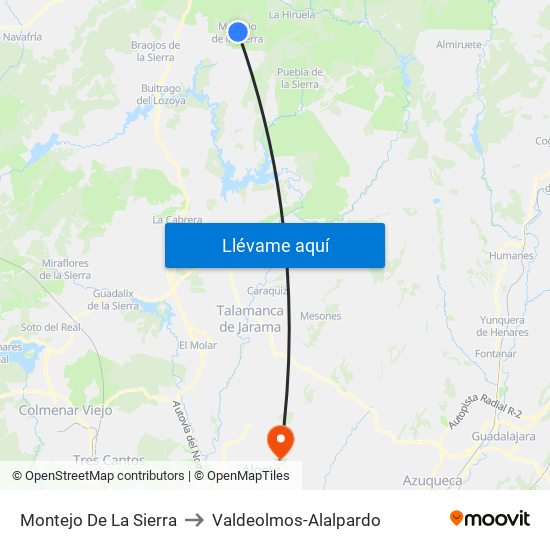 Montejo De La Sierra to Valdeolmos-Alalpardo map