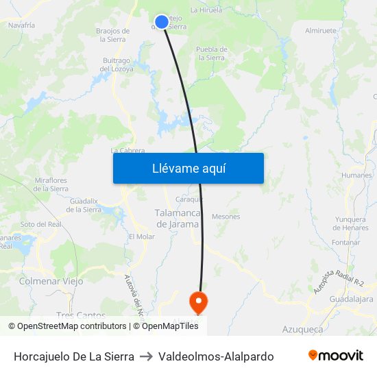 Horcajuelo De La Sierra to Valdeolmos-Alalpardo map