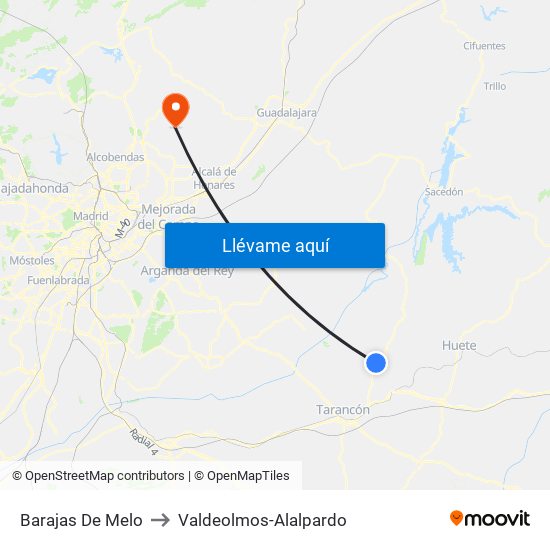 Barajas De Melo to Valdeolmos-Alalpardo map