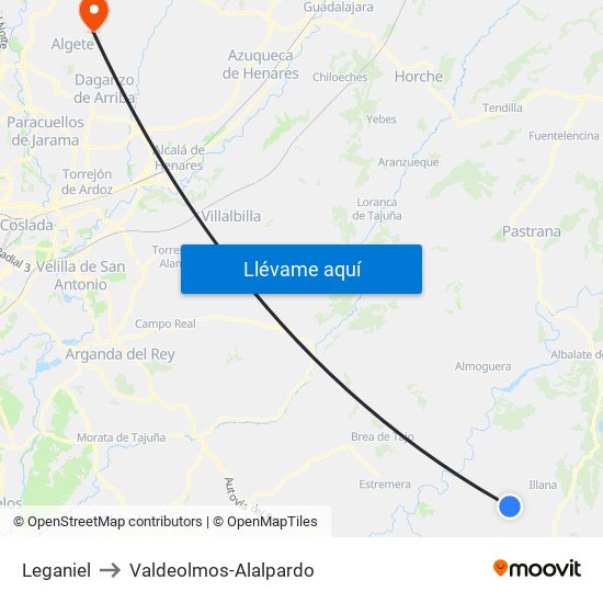 Leganiel to Valdeolmos-Alalpardo map