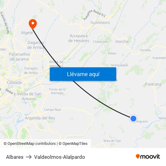 Albares to Valdeolmos-Alalpardo map