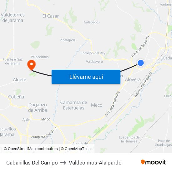 Cabanillas Del Campo to Valdeolmos-Alalpardo map