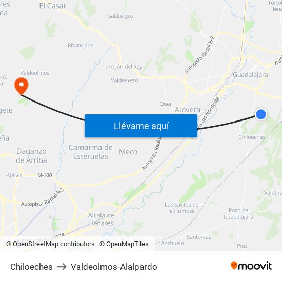 Chiloeches to Valdeolmos-Alalpardo map