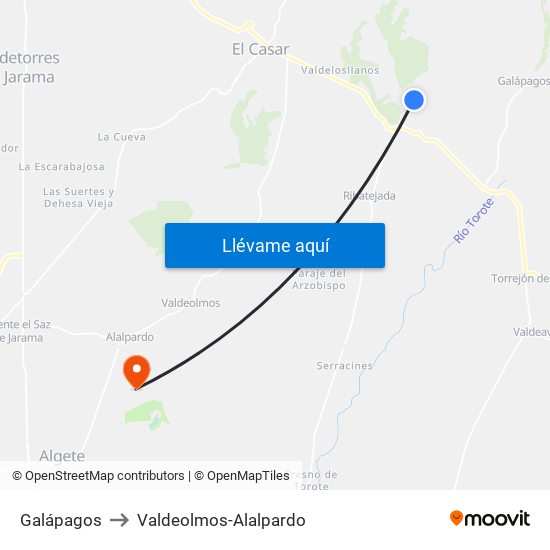 Galápagos to Valdeolmos-Alalpardo map