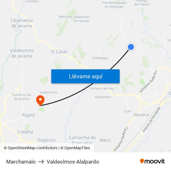 Marchamalo to Valdeolmos-Alalpardo map